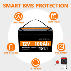 LiFePO4 aurinkoenergian varastointivirtaakku 12V 100Ah